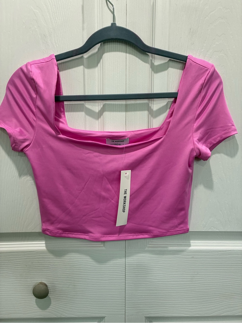 The Workshop Bright Pink Square Neck Crop Top